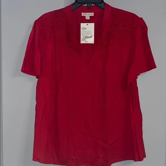 Bohemian Knox Rose Women's Short Sleeve Red Blouse- Sz XL - Picture 3 of 7